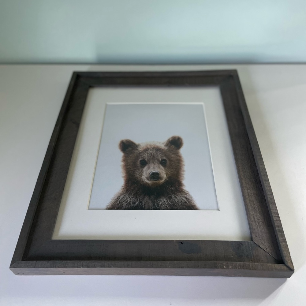 Bear Cub Rustic Frame Matted Wall Art Cottage Core Cabin Wildlife 17”x 14” - Picture 15 of 15